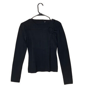 Y2K Women’s Fitted Black Sweater Top M Rosette Whimsigoth Grunge Witchy NWOT